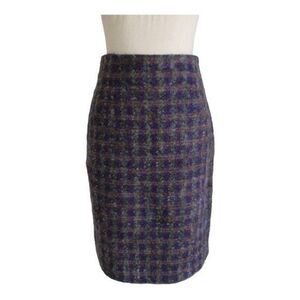 Ann Taylor Vintage Wool Boucle Plaid High Waisted Pencil Skirt